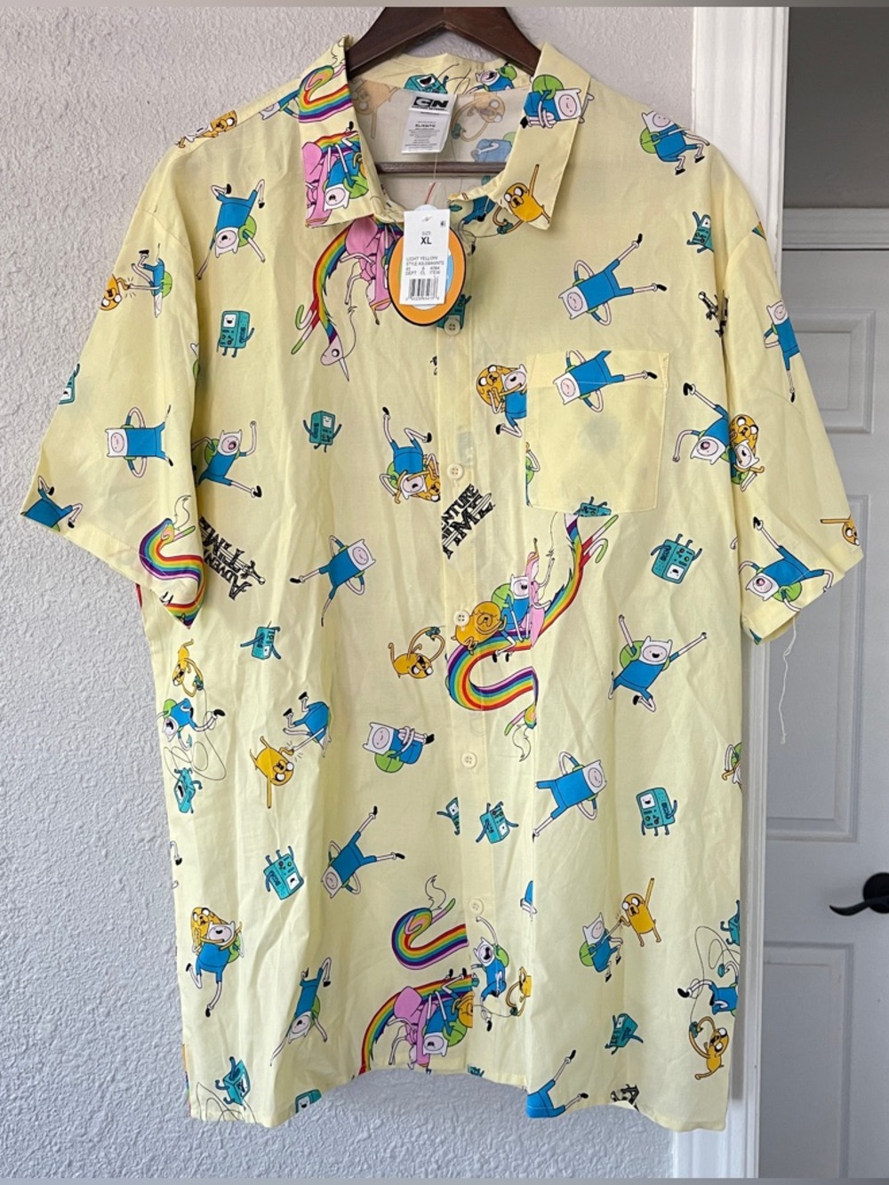 Cartoon Network Adventure Time Button Up Shirt XL Yellow Finn Jake Graphic